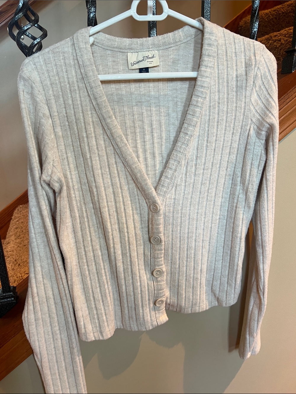 Universal Thread Beige Ribbed V-Neck Button Cardigan - Picture 1 of 9